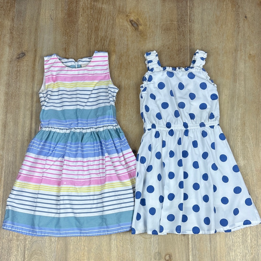 TWO PACK! Tiny Girl Summer Dress Set - Pastel Stripes & Blue Polka Dot